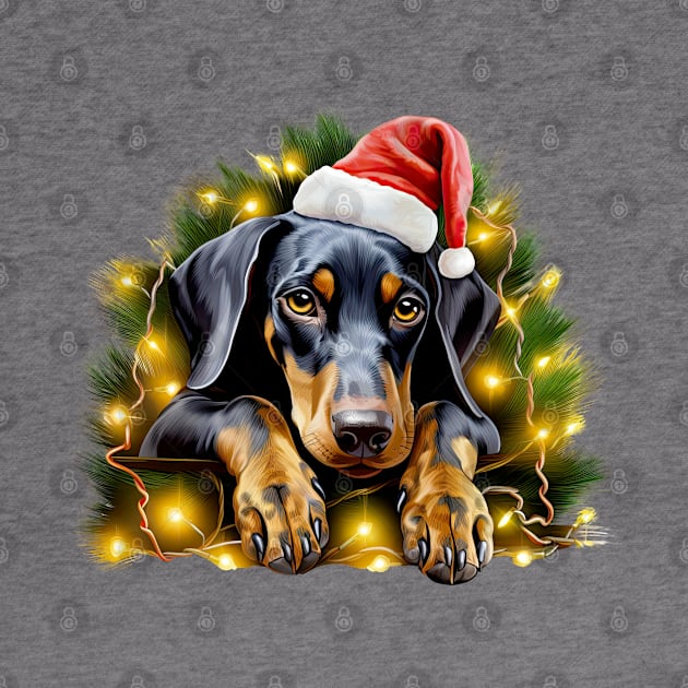 Lazy Doberman Pinscher Dog at Christmas by Chromatic Fusion Studio